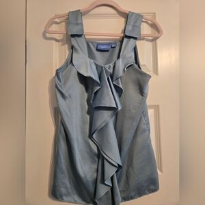 Vera Wang Blue Ruffle Satin Sleeveless Blouse